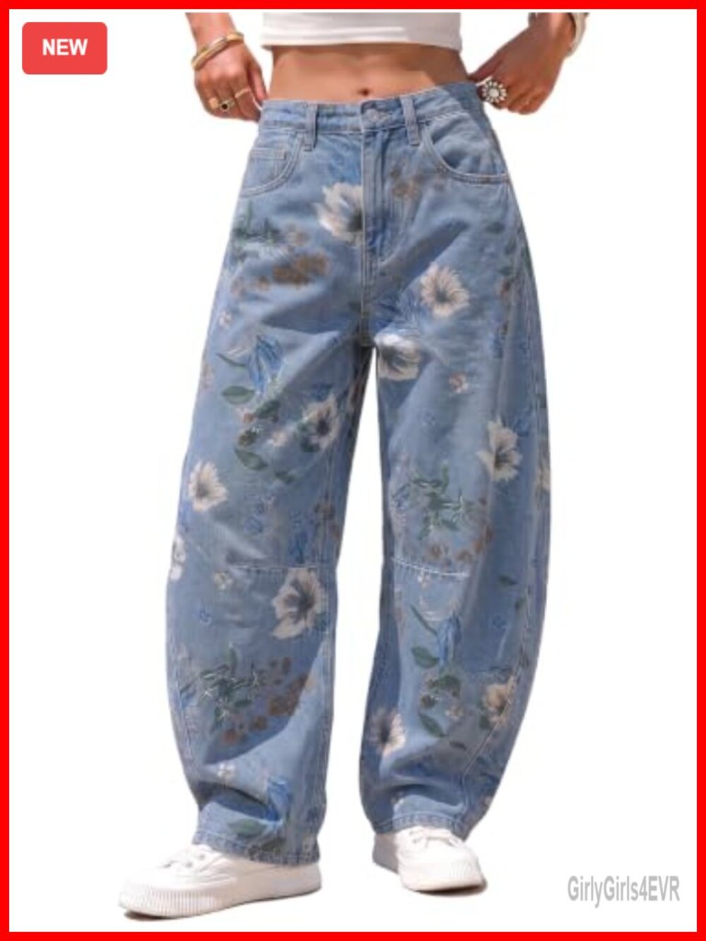 EXLURA Barrel Jeans Wide Leg Denim Pants Elastic Waist Boyfriend